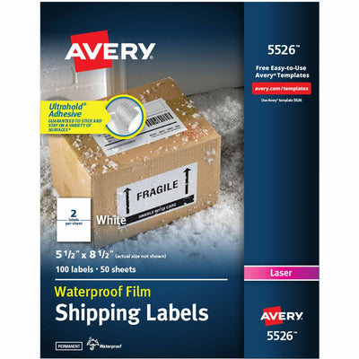 Avery 5-1/2" x 8-1/2" Labels, Ultrahold, 100 Labels (5526), White, 100 / Pack, AVE5526
