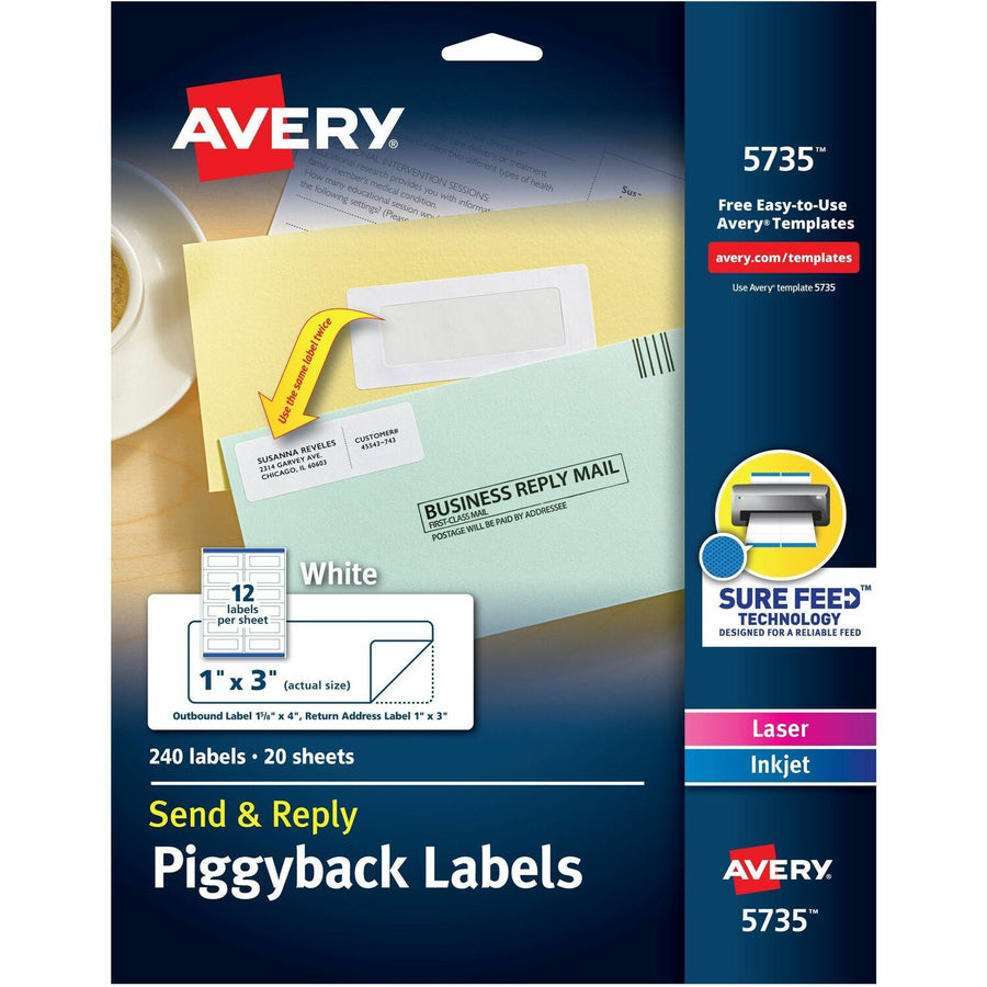 Avery Send & Reply Piggyback Labels, White, 240 / Pack — view 1