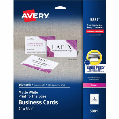 Avery Sure Feed Business Cards, White, 8 1/2" x 11", 160 / Pack, AVE5881