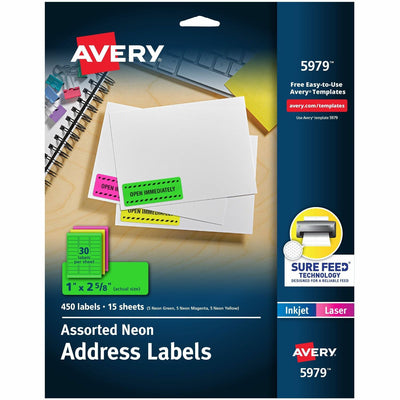 Avery Shipping Labels, Neon Yellow, 5 Pack — view 1