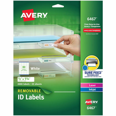 Avery Removable I.D. Laser/Inkjet Labels, White, 2000 / Pack, AVE6467