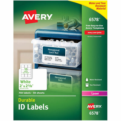 Avery Permanent Durable ID Laser Labels, White, 750 / Pack, AVE6578