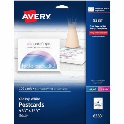 Avery Printable Postcards, 4.25" x 5.5", Glossy White ), 5 1/2" x 4 1/4", 100 / Pack — view 1