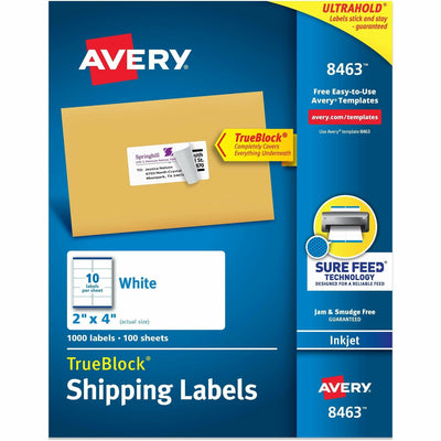 Avery Shipping Labels, Sure Feed, 2" x 4" 1,000 White Labels (8463), 1000 / Box, AVE8463