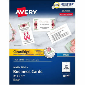 Avery Clean Edge Business Cards, White, 2" x 3 1/2", 1000 / Box, AVE8870