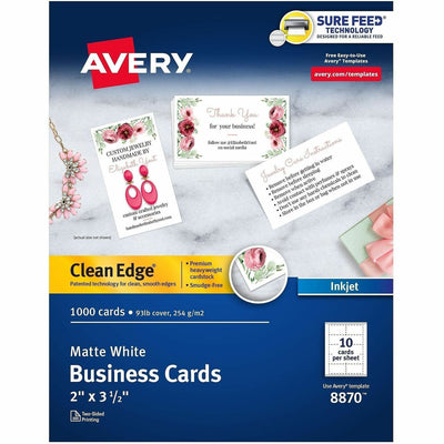 Avery Clean Edge Business Cards, White, 2" x 3 1/2", 1000 / Box, AVE8870