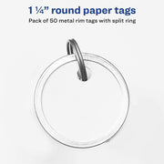 Avery® 1-1/4" Metal Rim Key Tags, Split Ring, White, 50 Tags (11025), 1 Pack