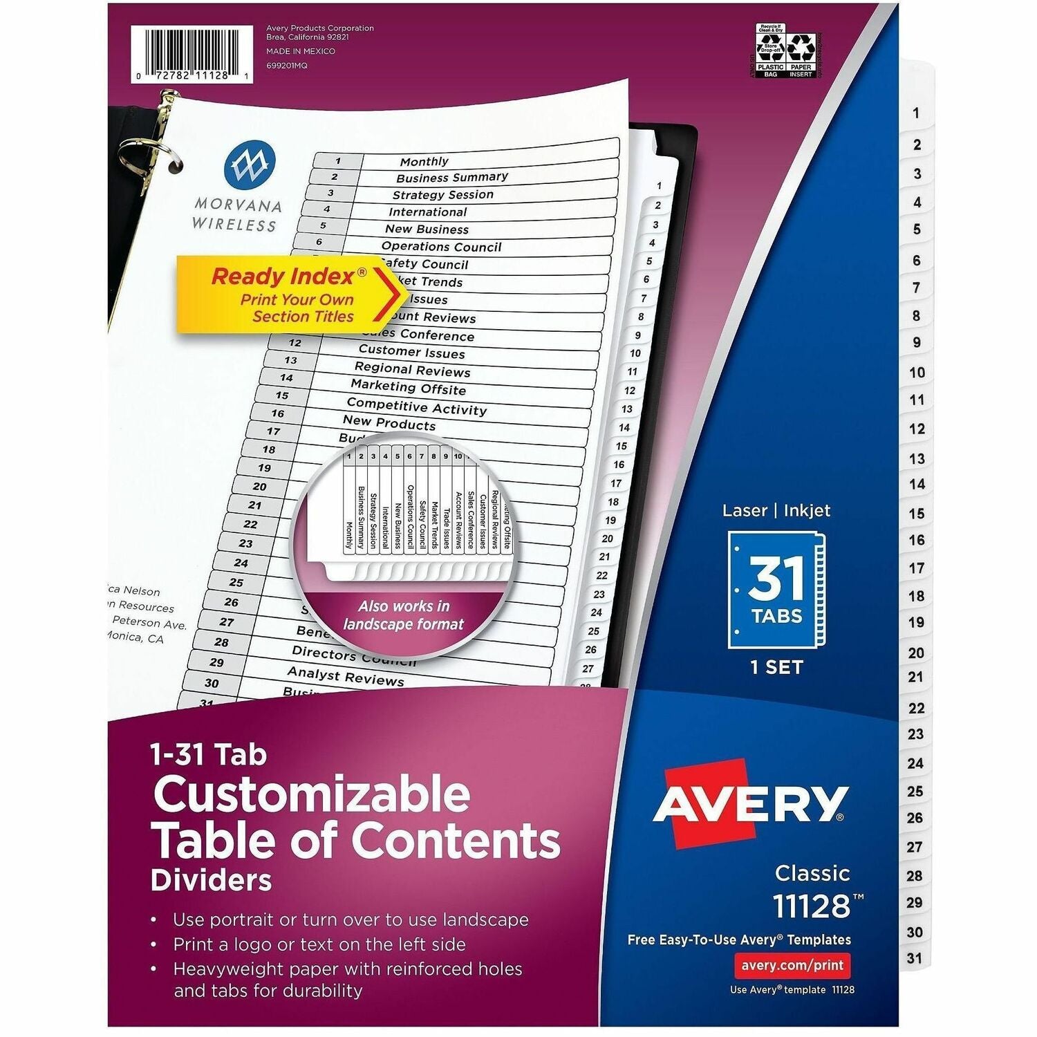 Avery® Ready Index Binder Dividers - Customizable Table of Contents, 1 Set