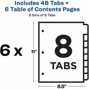 Avery Ready Index 8 Tab Dividers, Customizable TOC, 6 Sets (11186), 1 Pack