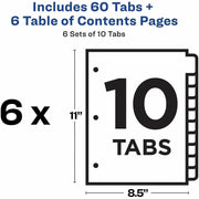 Avery Ready Index 10 Tab Dividers, Customizable TOC, 6 Sets (11188), 1 Pack