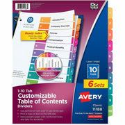Avery Ready Index 10 Tab Dividers, Customizable TOC, 6 Sets (11188), 1 Pack
