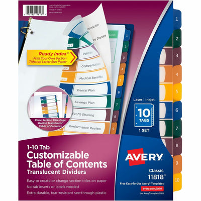 Avery Ready Index Customizable TOC Binder Dividers, Clear, 1 Set, AVE11818