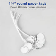 Avery® 1-1/4" Metal Rim Key Tags, Strung, White, 500 Tags (14313), 1 Box