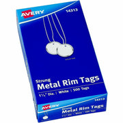 Avery® 1-1/4" Metal Rim Key Tags, Strung, White, 500 Tags (14313), 1 Box