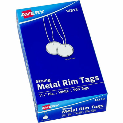 Avery 1-1/4" Metal Rim Key Tags, Strung, White, 500 Tags ), 500 / Box — view 1