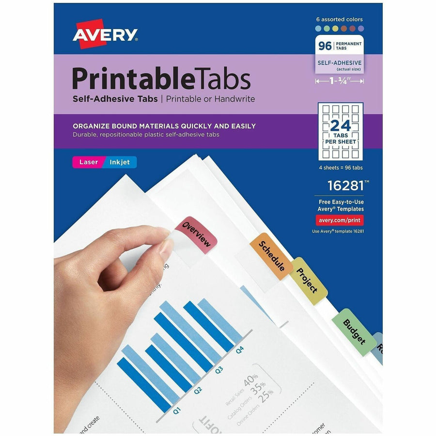 Avery Printable Repositionable Tabs, Assorted, 96 / Pack — view 1