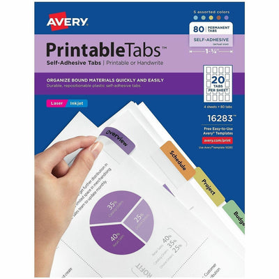 Avery Printable Repositionable Tabs, Assorted, 80 / Pack — view 1
