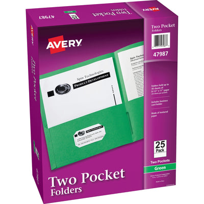 Avery Letter Pocket Folder, Green, 8 1/2" Width x 11" Length, 25 / Box, AVE47987