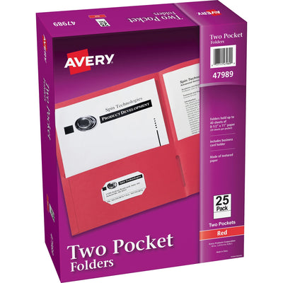 Avery Letter Pocket Folder, Red, 8 1/2" Width x 11" Length, 25 / Box, AVE47989