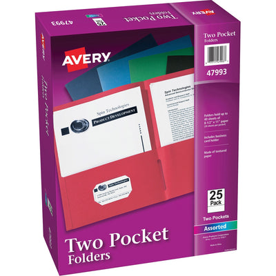 Avery Letter Pocket Folder, Assorted, 8 1/2" Width x 11" Length, 25 / Box, AVE47993