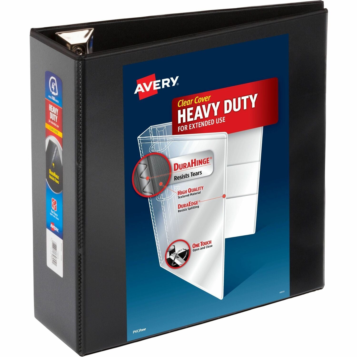 Avery® Heavy Duty View Binder 4" , One Touch™ Locking D Rings, Black, 1 Each