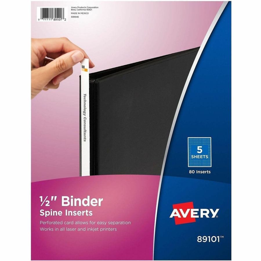 Avery Binder Spine Inserts, 1/2 Inch Binders, 80 Inserts ), Bright White, 1/2" Length, 80 / Pack — view 1