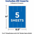 Avery Binder Spine Inserts, 2 Inch Binders, 20 Inserts (89107), Bright, White, 2" Length, 20 / Pack, AVE89107