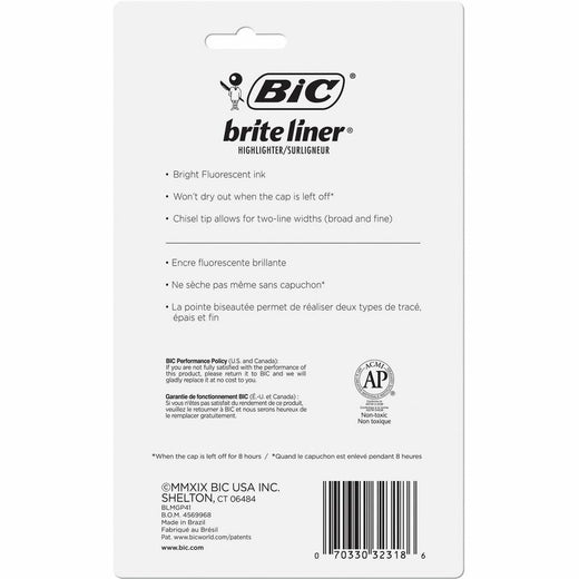 BIC Brite Liner Grip XL Highlighters, Assorted, 1 Set