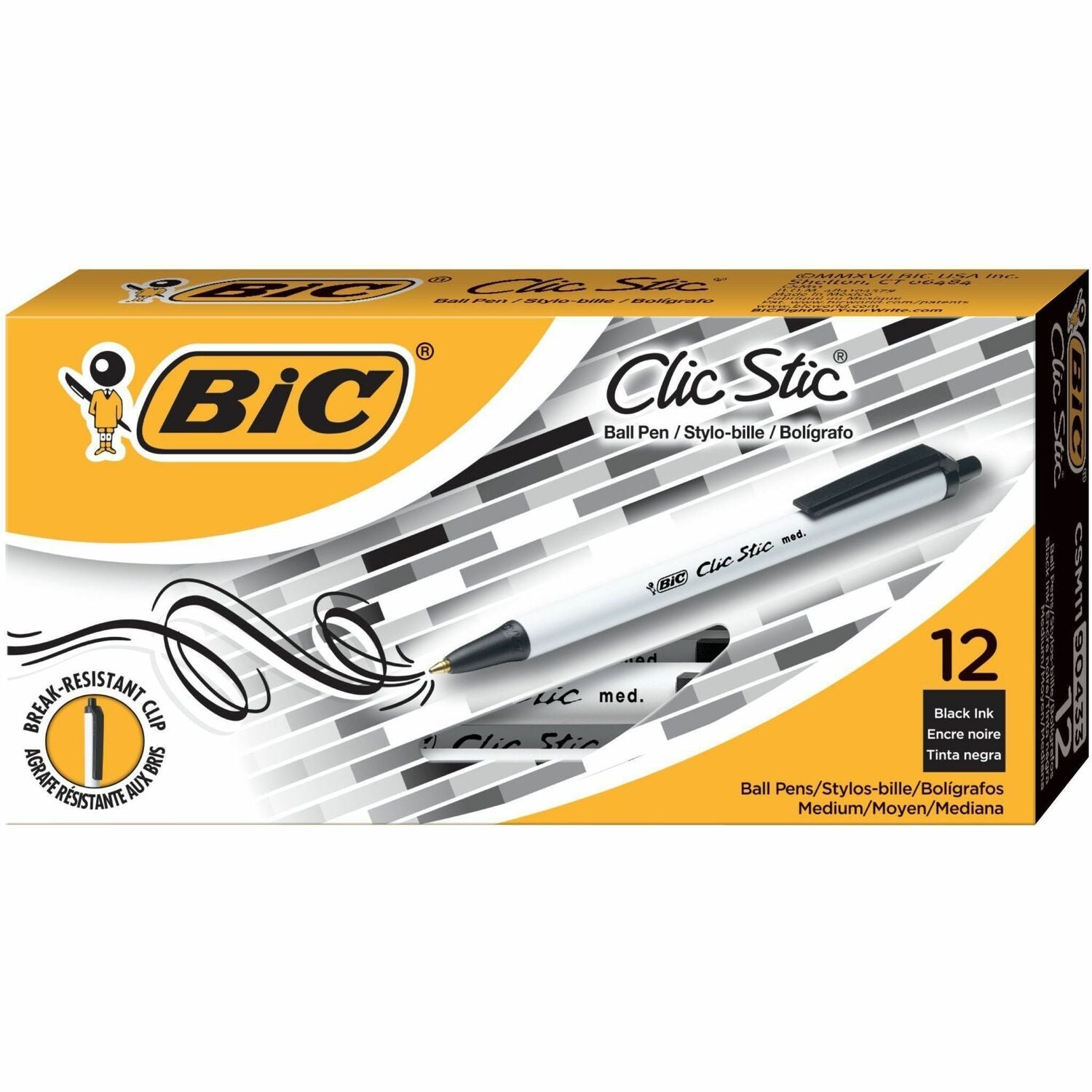 BIC Clic Stic Retractable Ballpoint Pens, 1 Dozen
