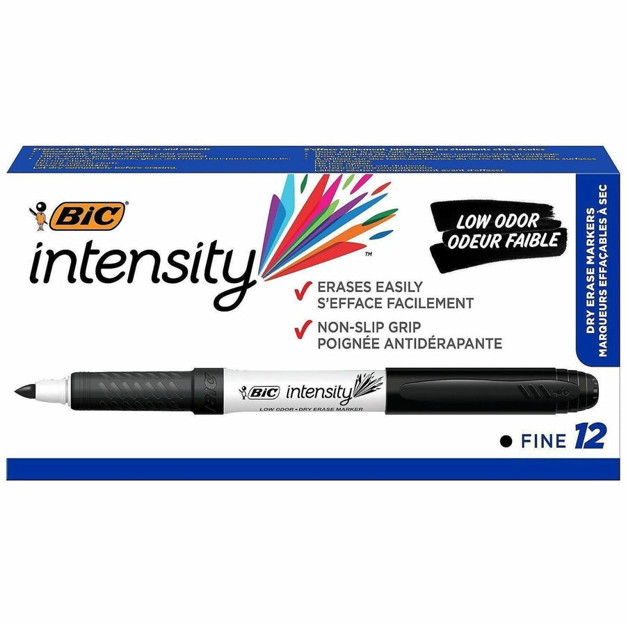 BIC Intensity Fine Point Whiteboard Marker, Black, Low-odor Ink, 1 Dozen, BICGDE11BK