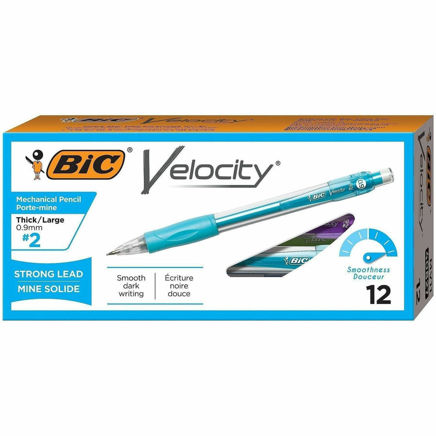 BIC Mechanical Pencils, Velocity, 0.9 mm, Eraser, 1 Dozen, BICMV11BK