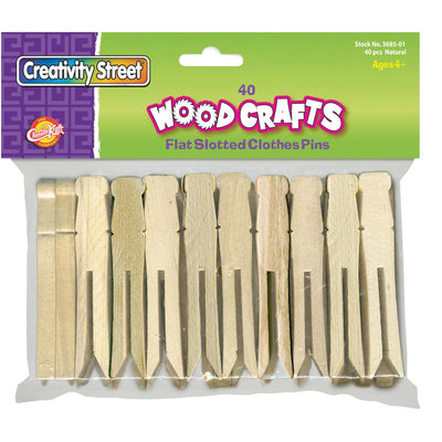 Dixon Ticonderoga Creativity Street Flat-Slotted Clothespins, Natural, 40 / Pack, PAC368501