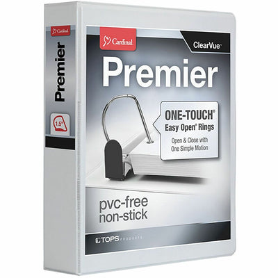 TOPS Cardinal Premier ONE-TOUCH Easy Open Locking Slant-D Rings Binder, White, 8 1/2" Width x 11" Length, CRD10310