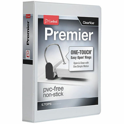 TOPS Cardinal Premier ONE-TOUCH Easy Open Locking Slant-D Rings Binder, White, 8 1/2" Width x 11" Length, CRD10320