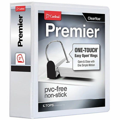 TOPS Cardinal Premier ONE-TOUCH Easy Open Locking Slant-D Rings Binder, White, 8 1/2" Width x 11" Length, CRD10330