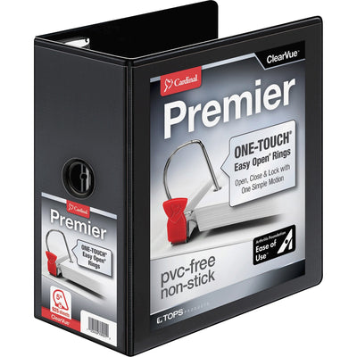 TOPS Cardinal Premier ONE-TOUCH Easy Open Locking Slant-D Rings Binder, Black, 8 1/2" Width x 11" Length, CRD10351