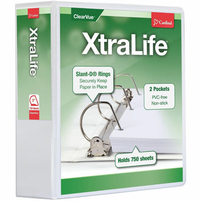 TOPS Cardinal Xtralife ClearVue Locking Slant-D Binder, White, 8 1/2" Width x 11" Length, CRD26330