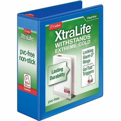 TOPS Cardinal Xtralife ClearVue Locking Slant-D Binder, Blue, 8 1/2" Width x 11" Length, CRD26332