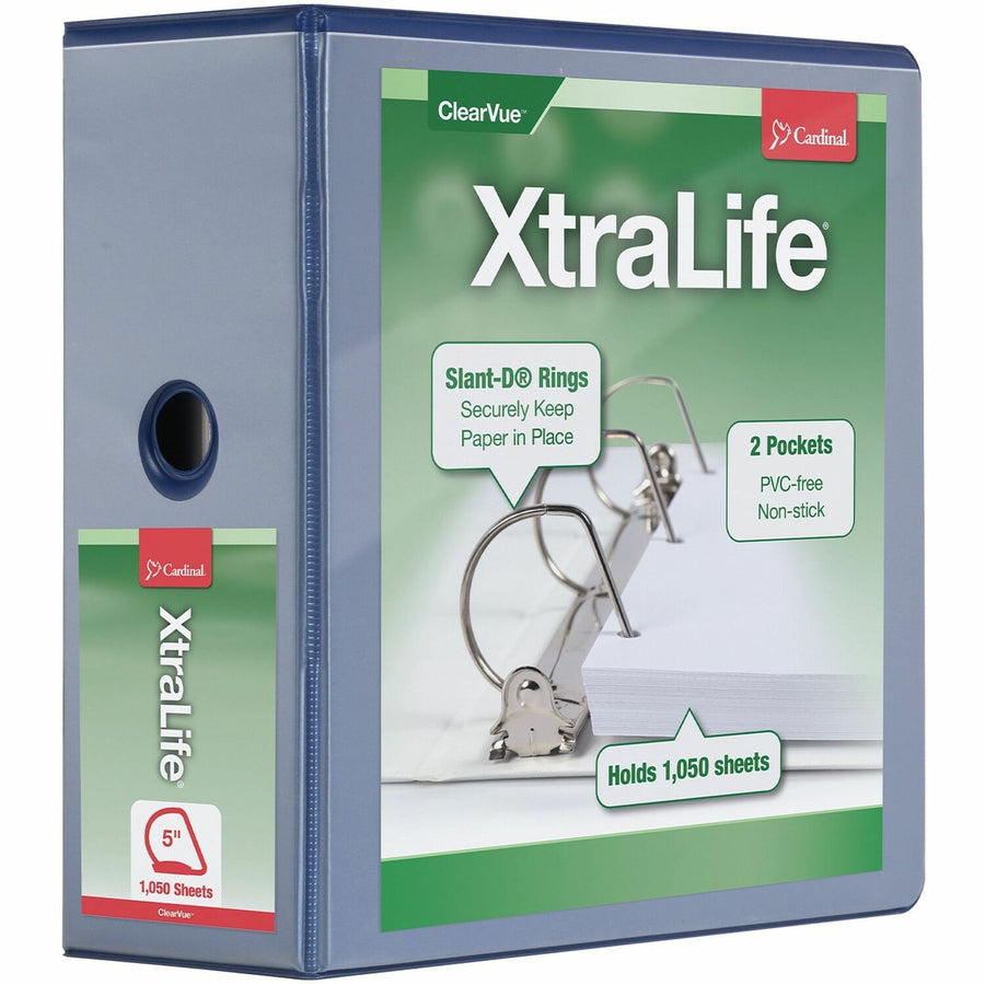 Cardinal® Xtralife ClearVue Locking Slant-D Binder, 5.125" x 11.625", Blue, Polyolefin, 1100, Crack Resistant, CRD26352