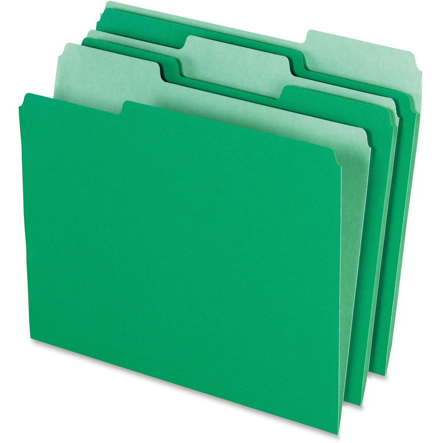 TOPS Pendaflex 1/3 Tab Cut Letter Recycled Top Tab File Folder, Green, 8 1/2" Width x 11" Length, 100 / Box — view 1