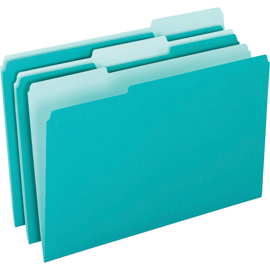 TOPS Pendaflex 1/3 Tab Cut Letter Recycled Top Tab File Folder, Aqua, 8 1/2" Width x 11" Length, 100 / Box — view 1