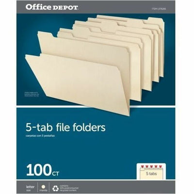 TOPS Pendaflex Essentials 1/5 Tab Cut Letter Recycled Top Tab File Folder, Manila, 8 1/2" Width x 11" Length, 100 / Box — view 1
