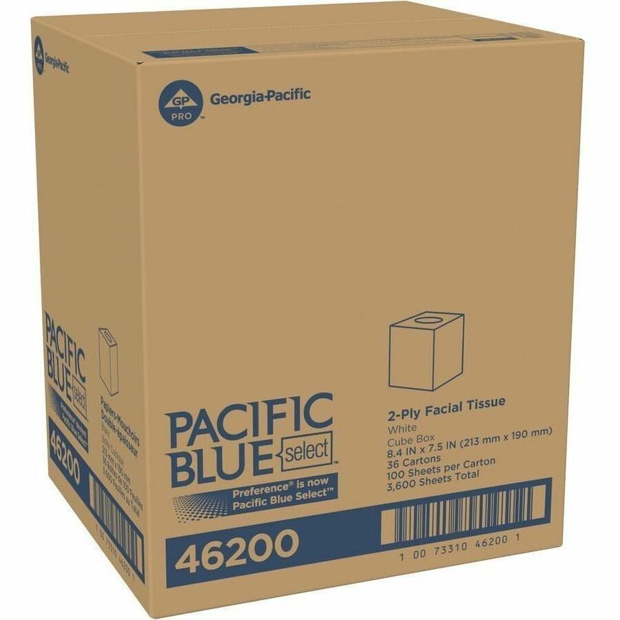 Pacific Blue Select Facial Tissue by GP Pro - Cube Box, Preference, White, Absorbent, 100 / Box, GPC46200