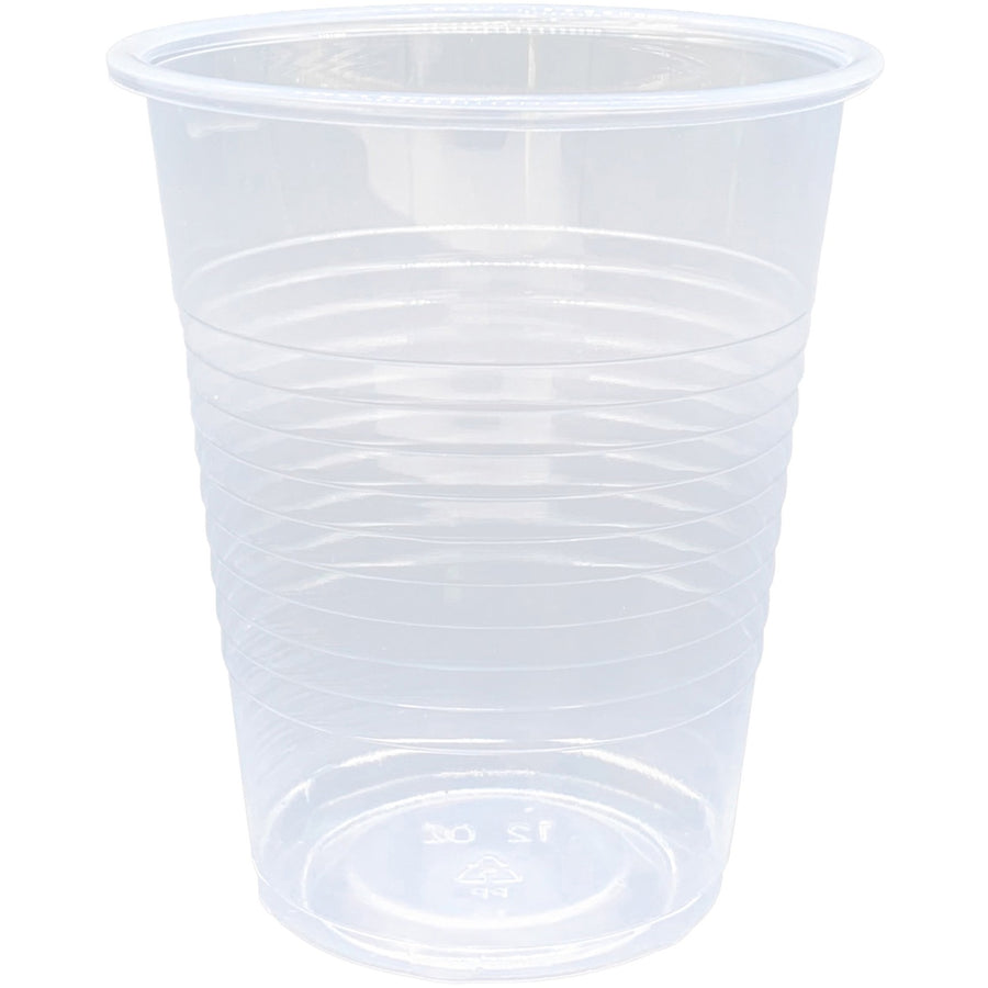 Genuine Joe 12 oz Transparent Beverage Cups, Clear, Plastic, 12 fl oz, Rolled Rim, 10 / Carton, GJO10435