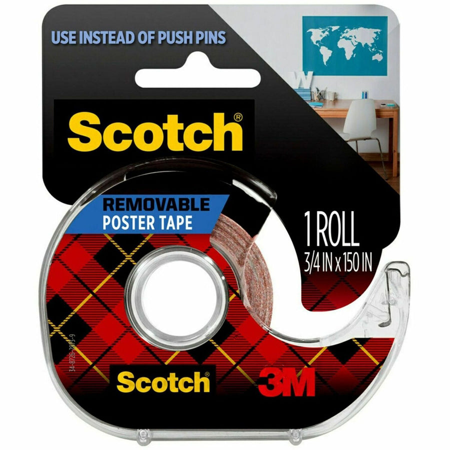 Scotch Removable Poster Tape, Clear, Synthetic, 0.75", 12.50 ft, 1 Roll, MMM109
