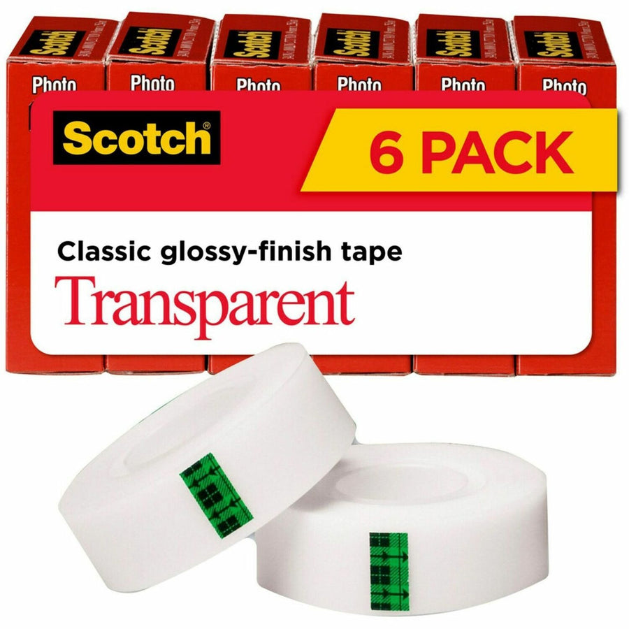 Scotch Transparent Tape - 3/4"W, Clear, 0.75", 27.78 yd, 1", Glossy, 6 / Pack, MMM600K6