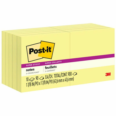 3M Post-it Super Sticky Adhesive Notes, Yellow, 10 / Pack, MMM622-10SSCY