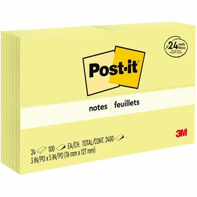 3M Post-it Notes Value Pack, Canary, 24 / Pack, MMM65524VAD