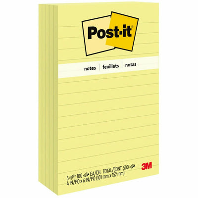 3M Post-it Lined Notes, Yellow, 1 Pack, MMM6605PK