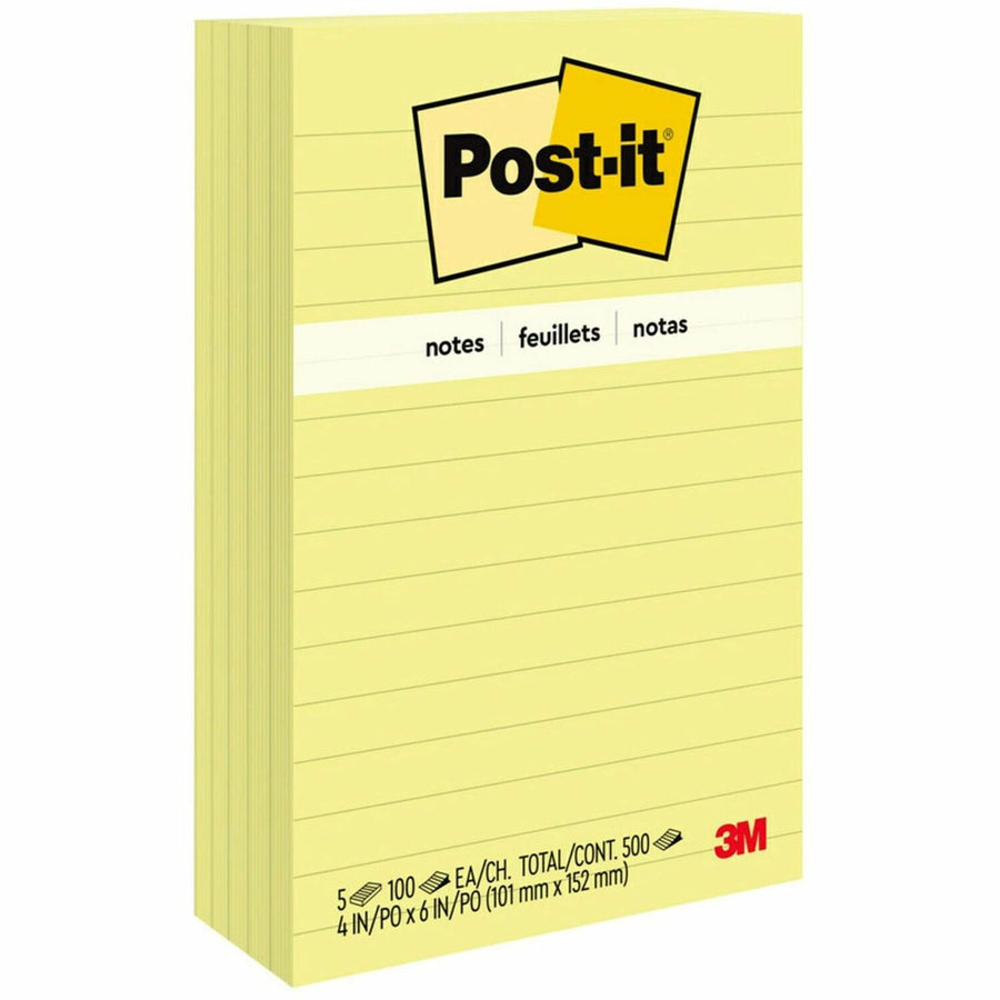Post-it® Lined Notes, Super Sticky, Yellow, Paper, Repositionable, 1 / Pack, MMM6605PK